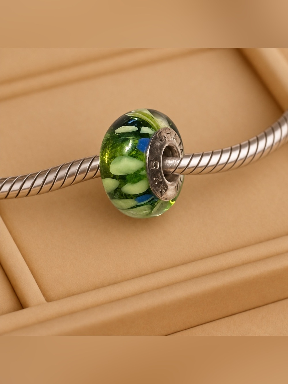 Chamilia 925 Sterling Silver Green Blue Yellow Dots Bead Charm EUC CHAMILIA #288